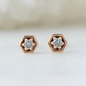 The Galaxy Salt and Pepper Diamond Hexagon Stud Earrings | 14K Rose Gold