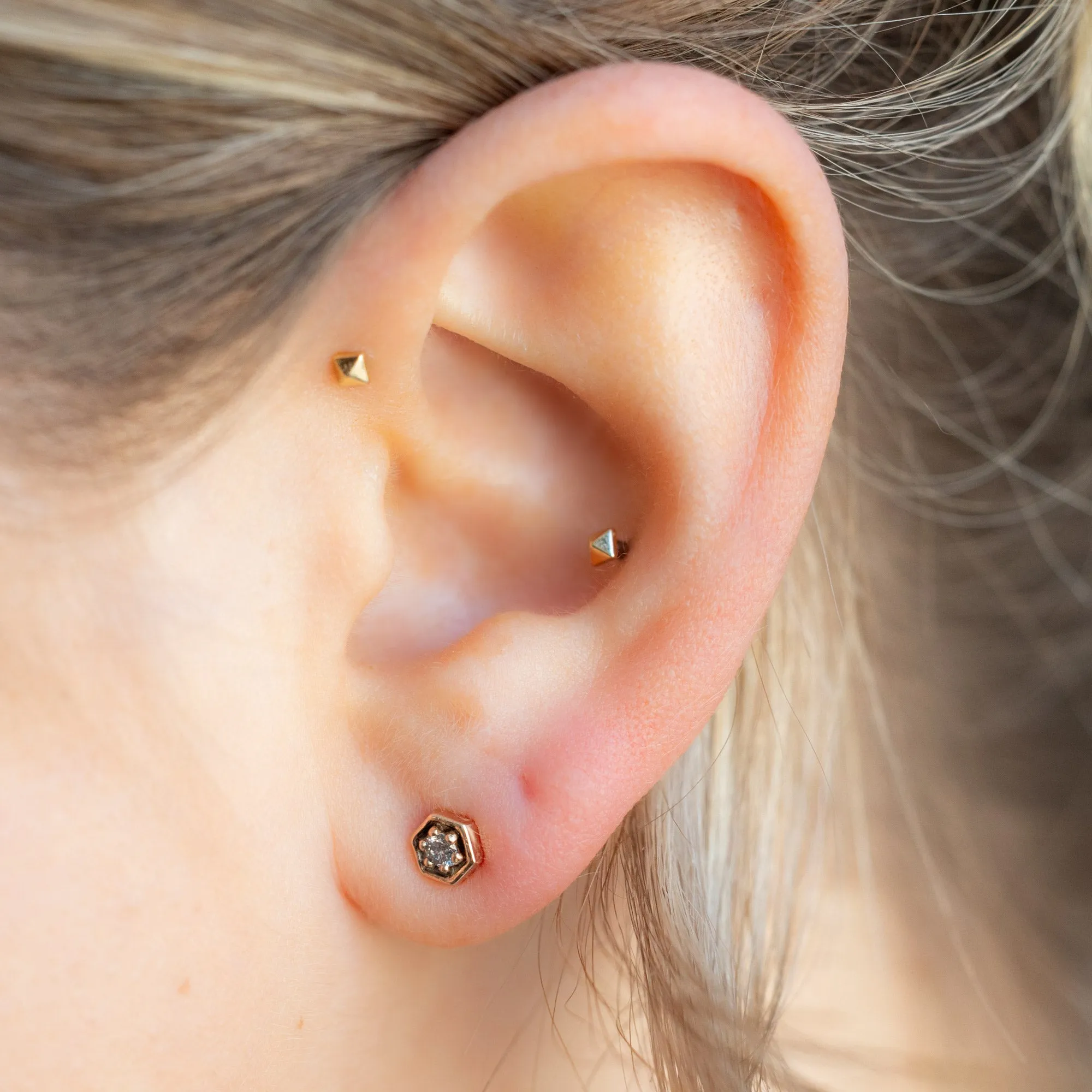 The Galaxy Salt and Pepper Diamond Hexagon Stud Earrings | 14K Rose Gold