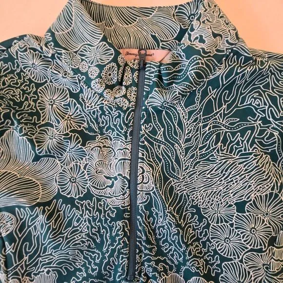 Tommy Bahama Womens Coral Theme 1/4 Zip Golf 2 Pc Matching Set Green White XL/L