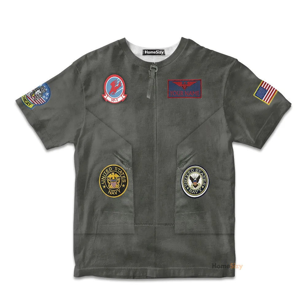 Top Gun Pete Maverick Mitchell Custom Cosplay Costume Kid Tshirt QT205072Hf