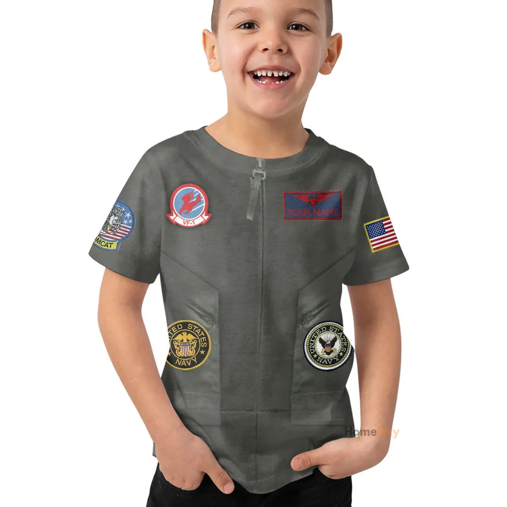 Top Gun Pete Maverick Mitchell Custom Cosplay Costume Kid Tshirt QT205072Hf