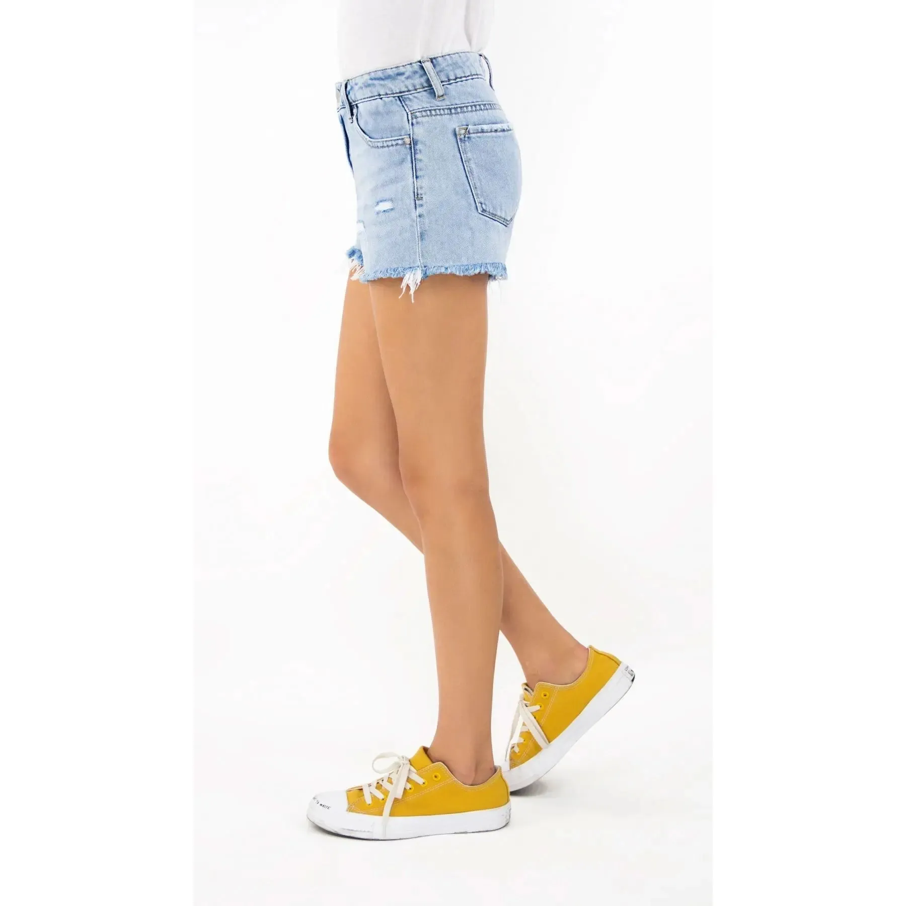 Tractr Girls Brittany - Mid-Rise Fray Hem Shorts - Indigo