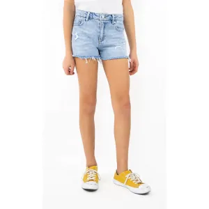 Tractr Girls Brittany - Mid-Rise Fray Hem Shorts - Indigo
