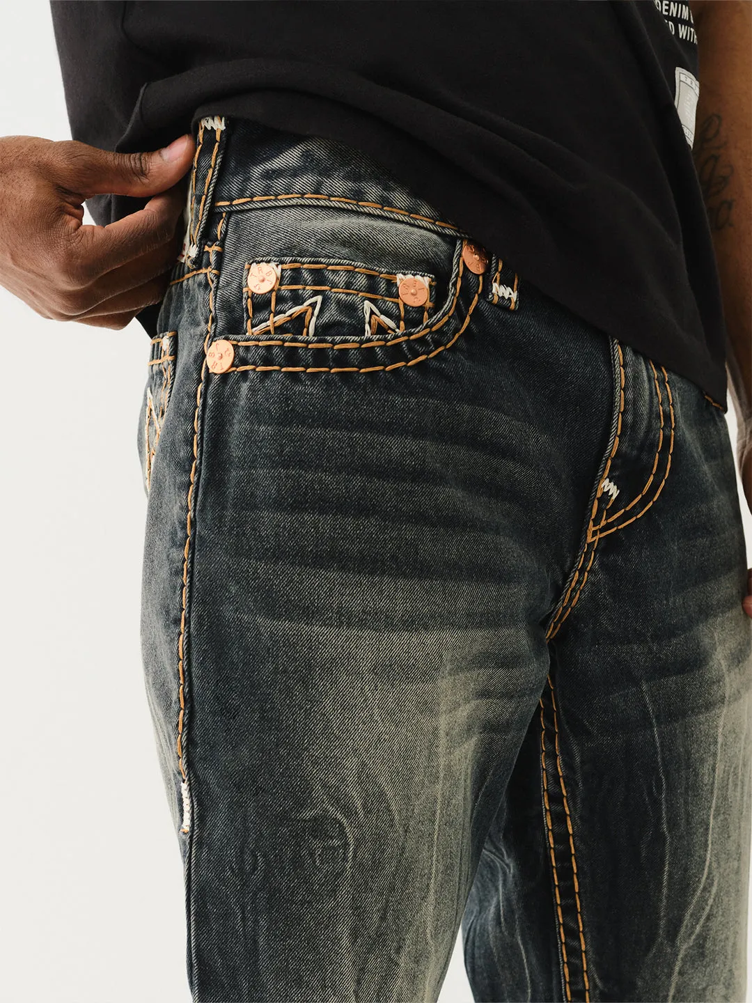 True Religion Men Blue Slim Fit Washed Jeans