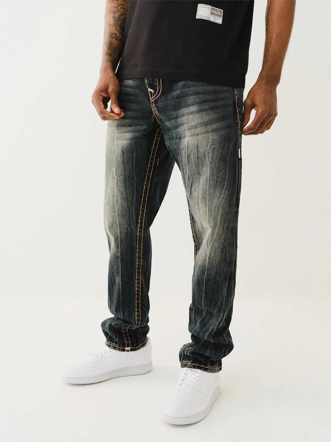True Religion Men Blue Slim Fit Washed Jeans