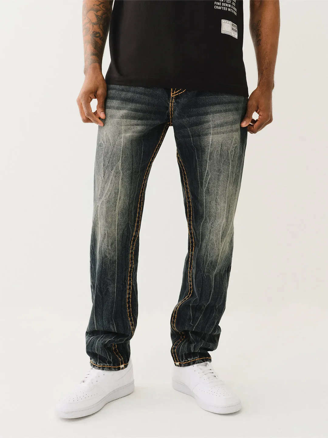 True Religion Men Blue Slim Fit Washed Jeans