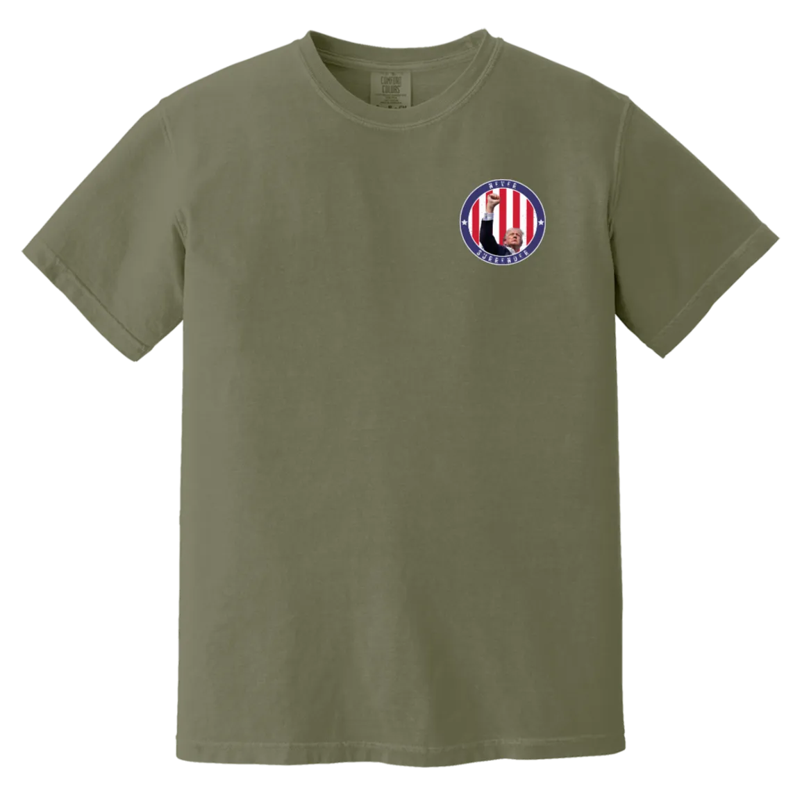 Trump "Never Surrender" Comfort Colors Tee - Front Patch & Back Design