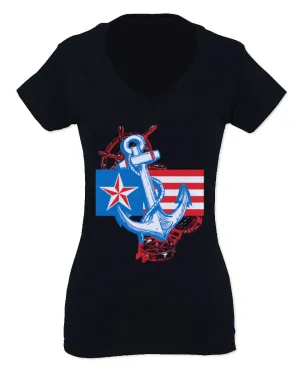 USA American Anchor Sea Marine US Navy Sailor Seals For Women V neck fitted T Shirt