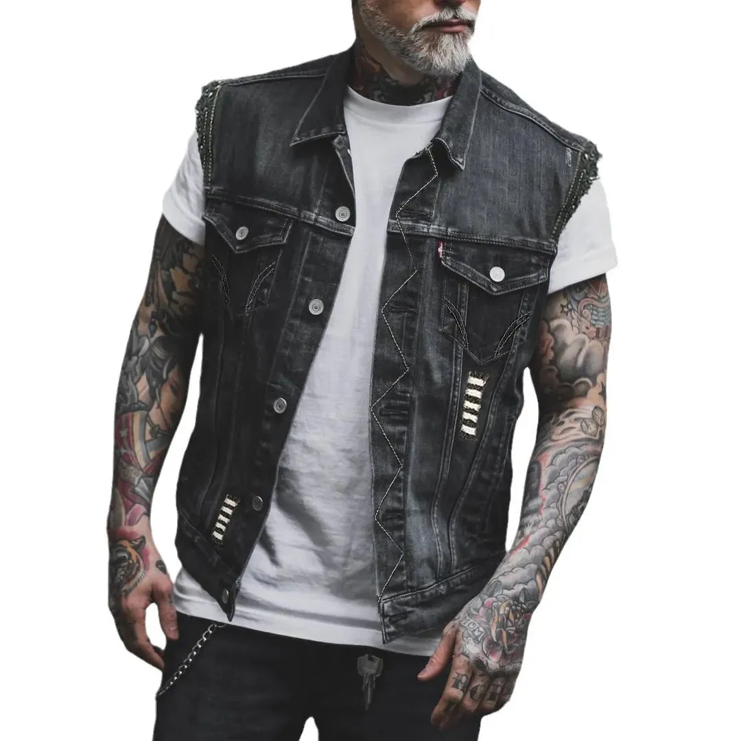 Veste Biker Homme Sans Manche – Édition Crâne Rebel