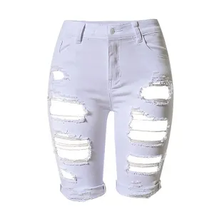 VibeRush High-Rise Distressed Denim Bermuda Shorts