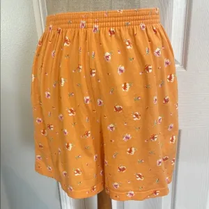 Vintage 80’s Floral cottagecore 100% cotton pull on Shorts orange pockets size S