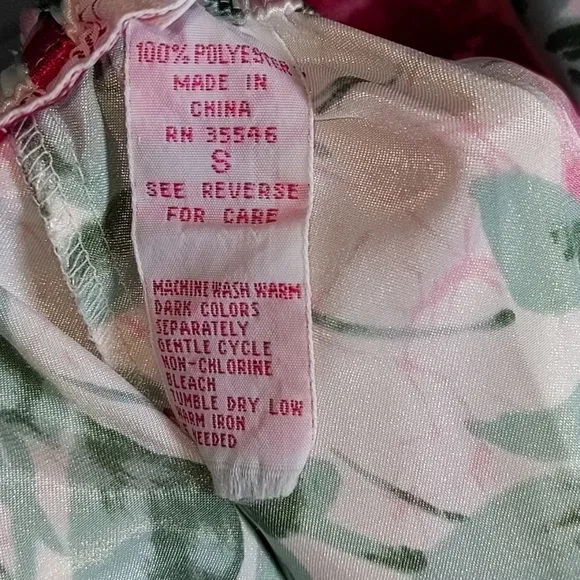 Vintage 80's Satin Rose Women's Pajama Set Small