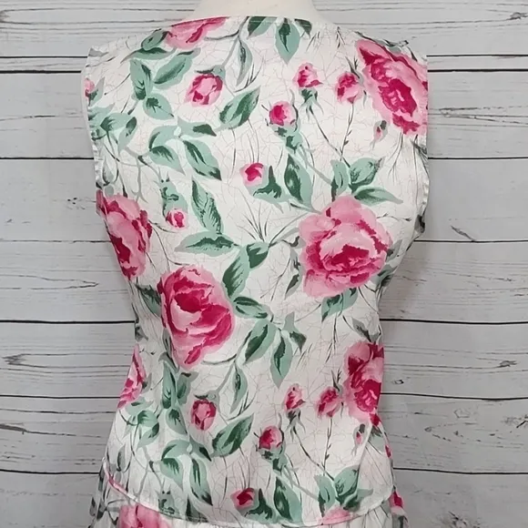 Vintage 80's Satin Rose Women's Pajama Set Small