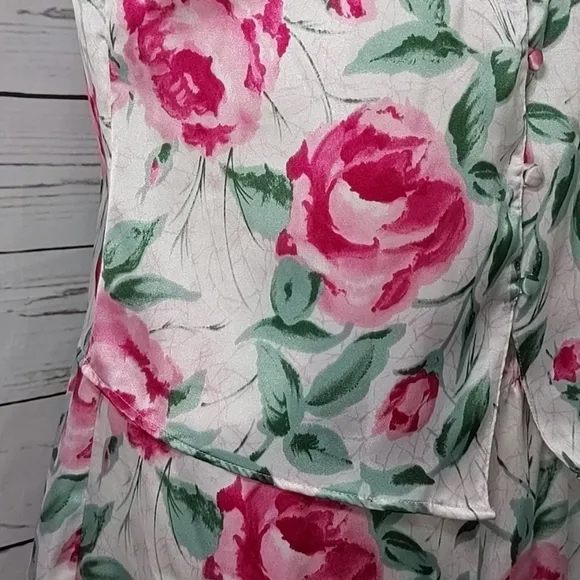Vintage 80's Satin Rose Women's Pajama Set Small