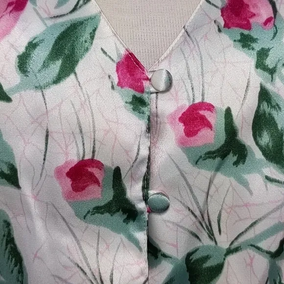 Vintage 80's Satin Rose Women's Pajama Set Small