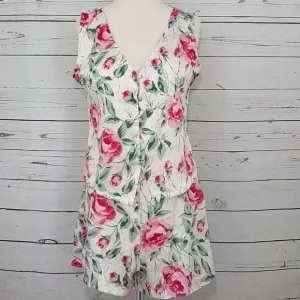Vintage 80's Satin Rose Women's Pajama Set Small