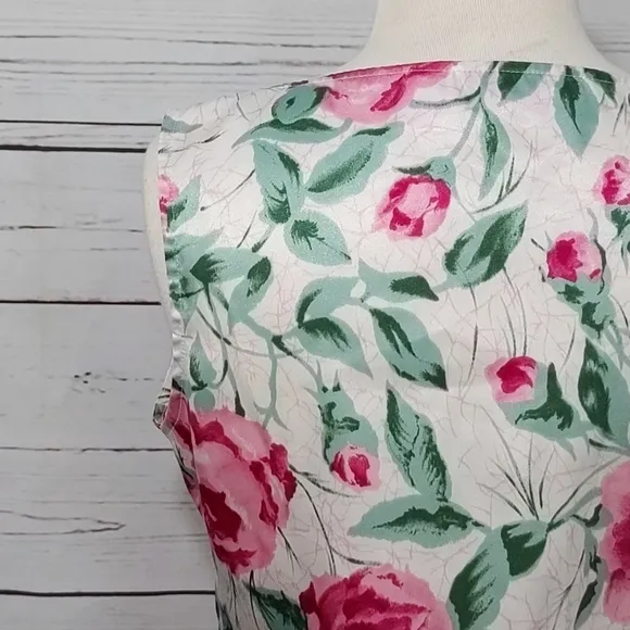 Vintage 80's Satin Rose Women's Pajama Set Small