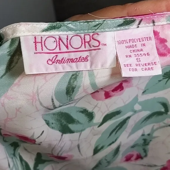 Vintage 80's Satin Rose Women's Pajama Set Small