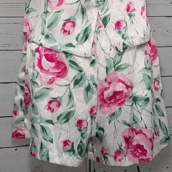 Vintage 80's Satin Rose Women's Pajama Set Small