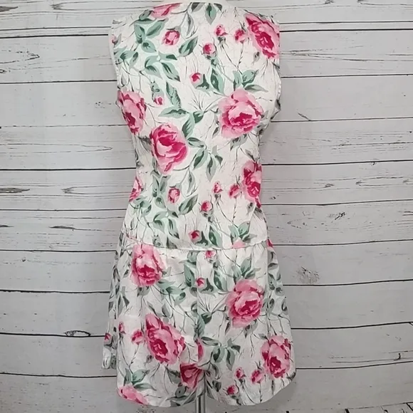 Vintage 80's Satin Rose Women's Pajama Set Small