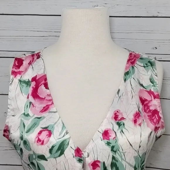 Vintage 80's Satin Rose Women's Pajama Set Small
