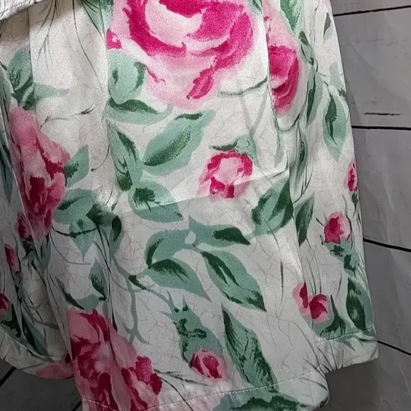 Vintage 80's Satin Rose Women's Pajama Set Small