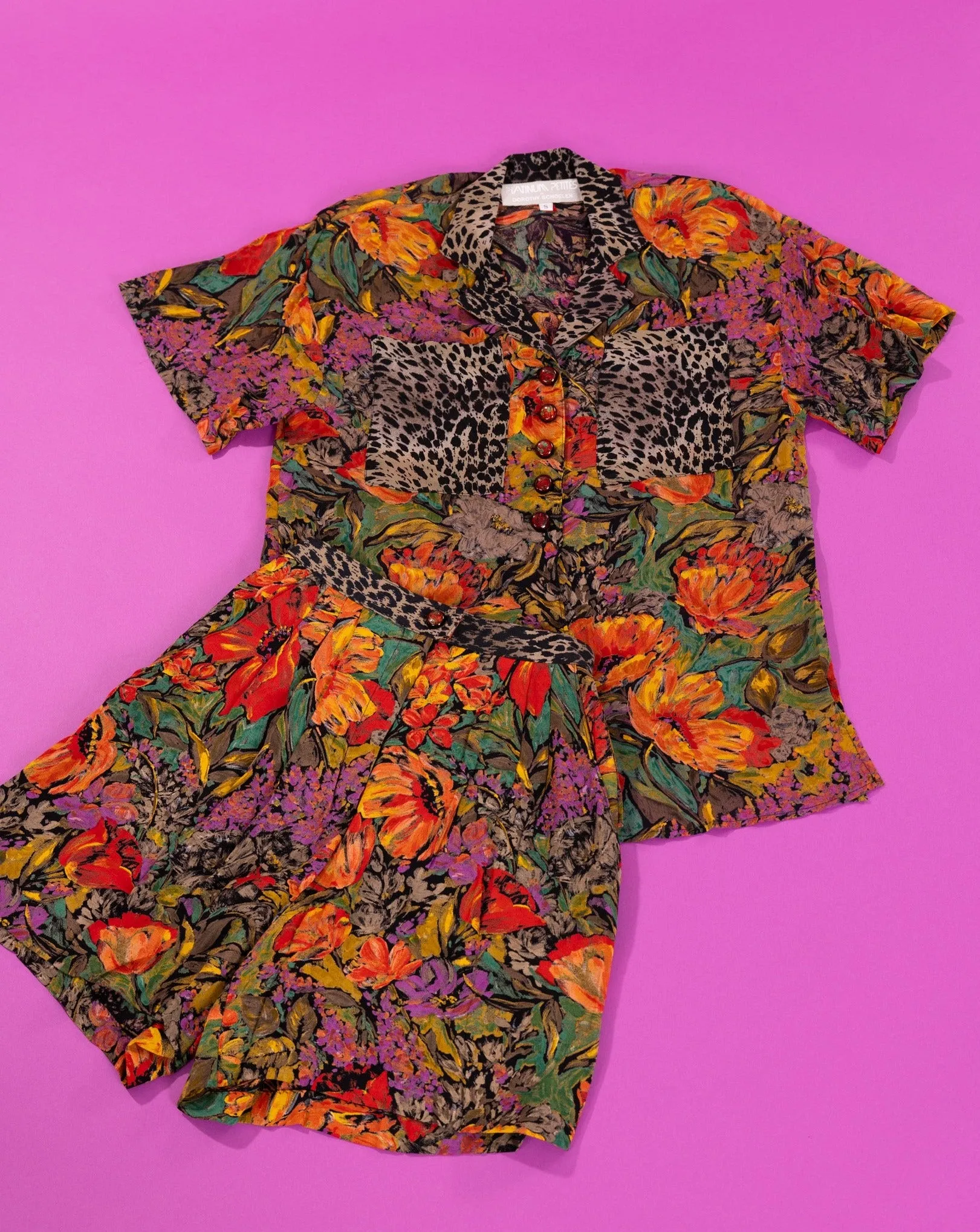 Vintage 90s Platinum Petites Retro Fall Button Up & Shorts Set