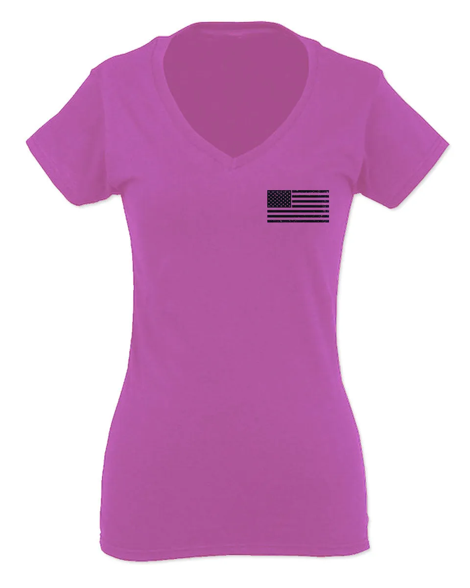 Vintage American Flag United States America Military Army Marine uS USA Women V neck fitted T Shirt