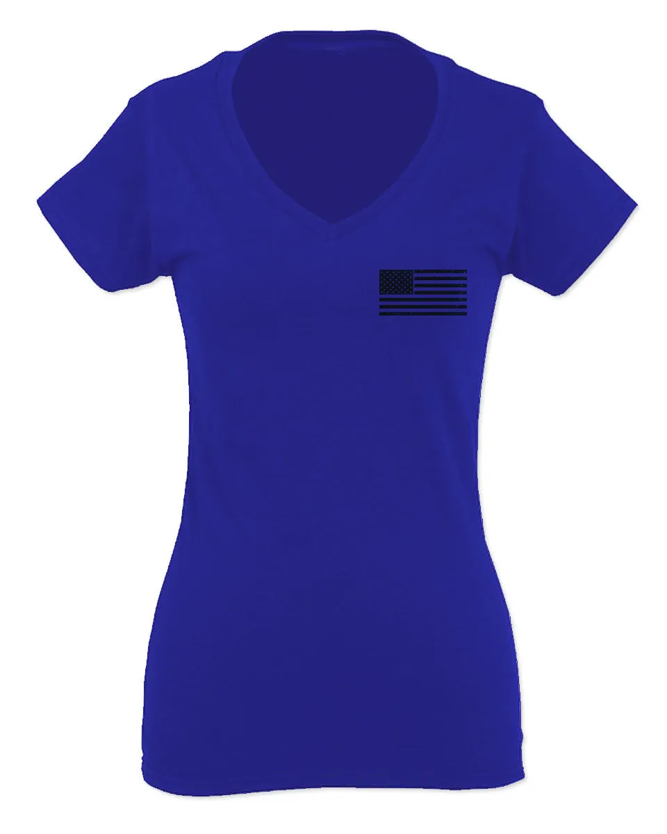 Vintage American Flag United States America Military Army Marine uS USA Women V neck fitted T Shirt