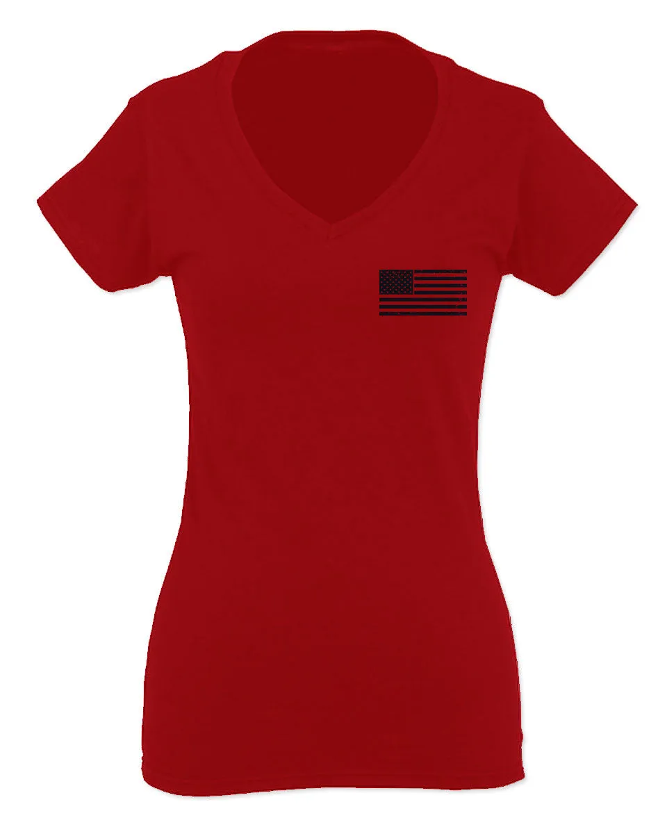 Vintage American Flag United States America Military Army Marine uS USA Women V neck fitted T Shirt