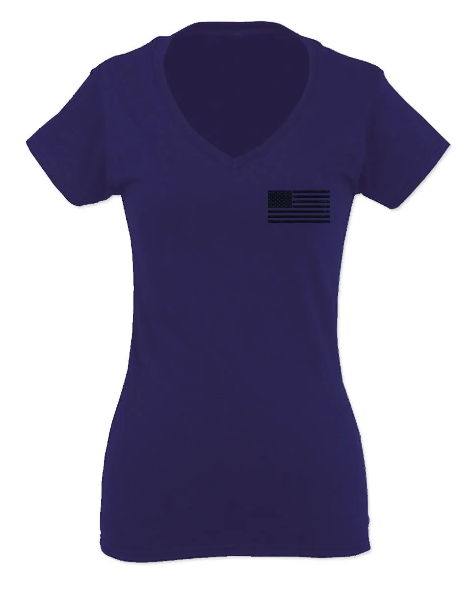 Vintage American Flag United States America Military Army Marine uS USA Women V neck fitted T Shirt