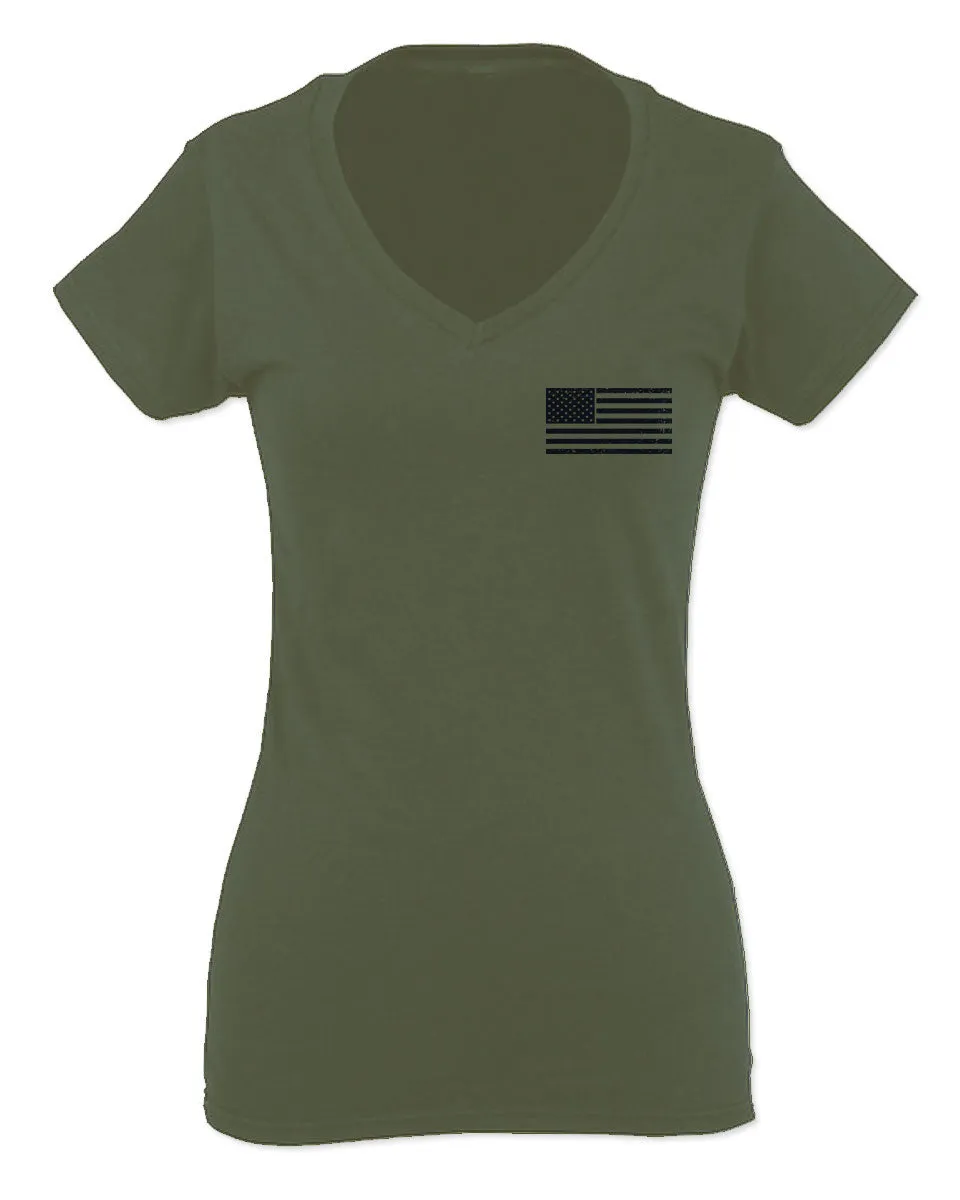 Vintage American Flag United States America Military Army Marine uS USA Women V neck fitted T Shirt