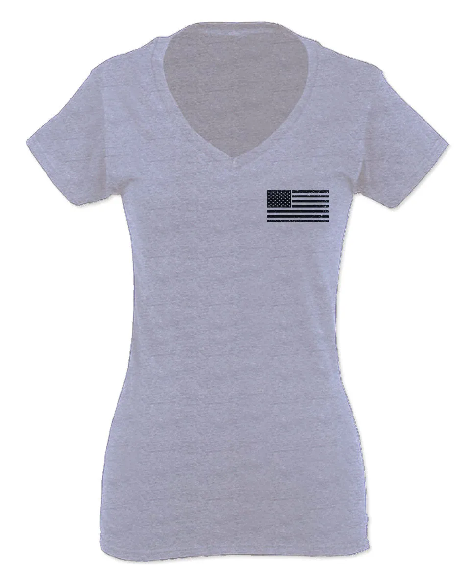 Vintage American Flag United States America Military Army Marine uS USA Women V neck fitted T Shirt
