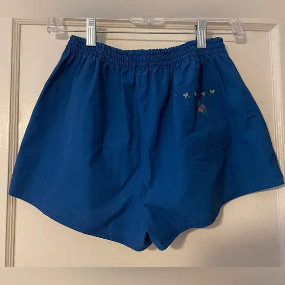 Vintage Cest Joli Embroidered Shorts Blue