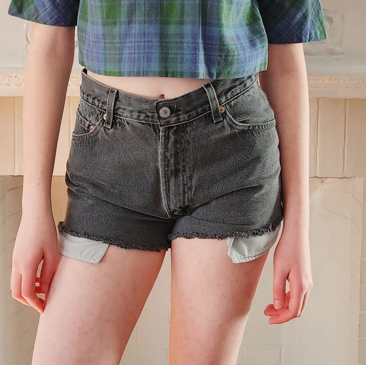 Vintage Levis Denim Shirts Black Cutoffs Relaxed Fit 550 / S