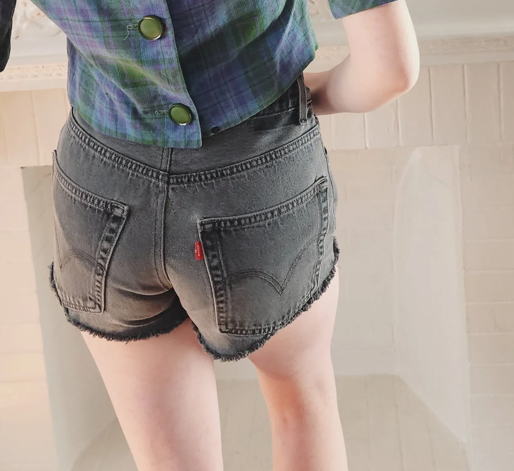 Vintage Levis Denim Shirts Black Cutoffs Relaxed Fit 550 / S