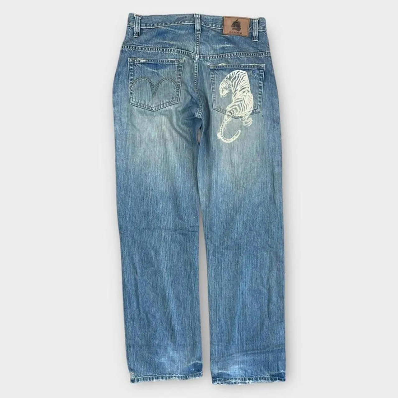 Vintage Oniari Japanese Denim Tiger Embroidered Straight Fit Jeans