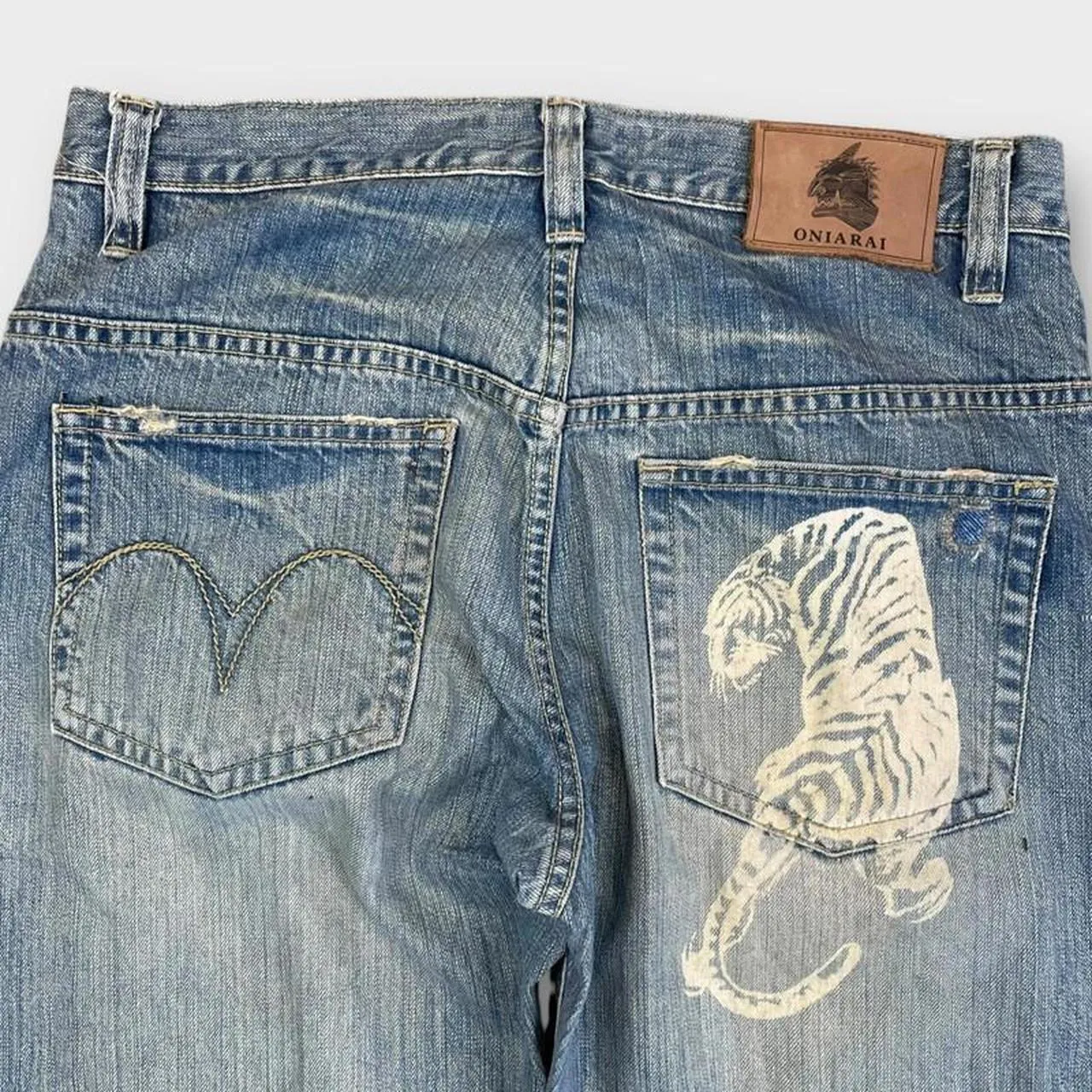 Vintage Oniari Japanese Denim Tiger Embroidered Straight Fit Jeans