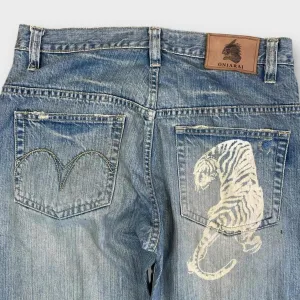 Vintage Oniari Japanese Denim Tiger Embroidered Straight Fit Jeans