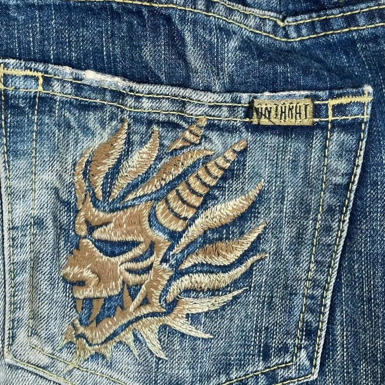 Vintage Onirai Japanese Denim Embroidered Straight Fit Jeans