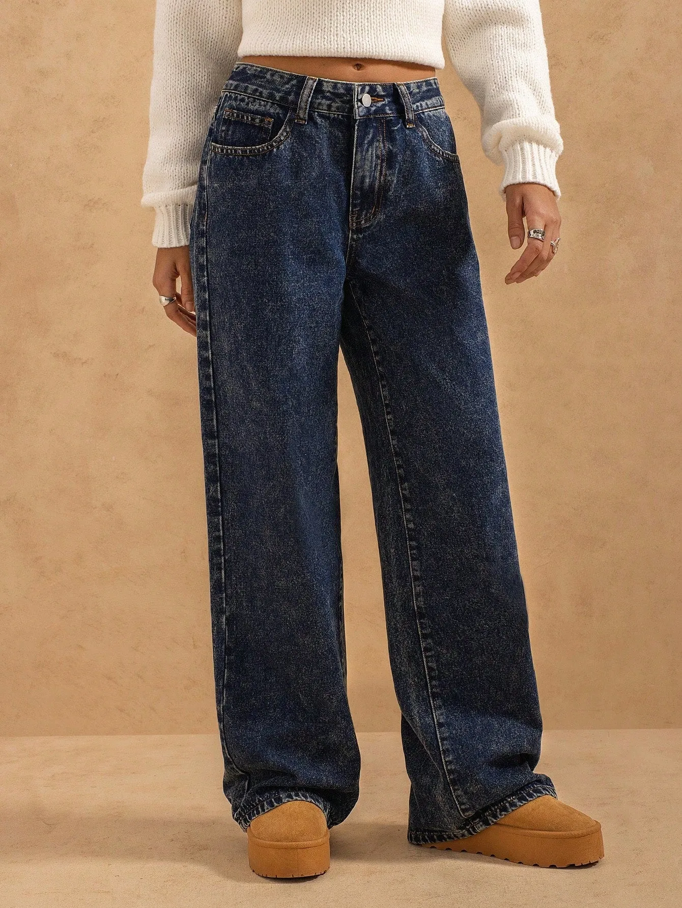 Vintage Washed High-Waist Jeans – Trendy Straight-Leg Baggy Denim