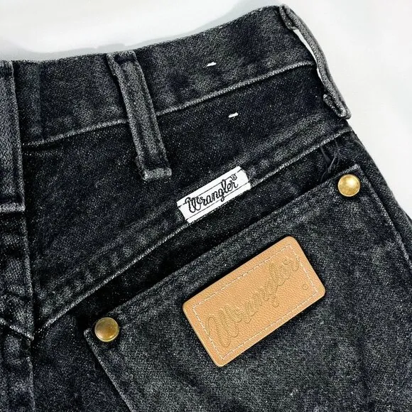 Vintage Wrangler Womens High Waist Black Denim Leather Patch Mom Jeans 5 / 25&quot;