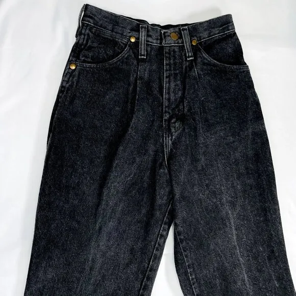 Vintage Wrangler Womens High Waist Black Denim Leather Patch Mom Jeans 5 / 25&quot;