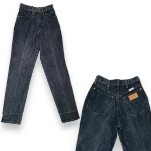 Vintage Wrangler Womens High Waist Black Denim Leather Patch Mom Jeans 5 / 25&quot;
