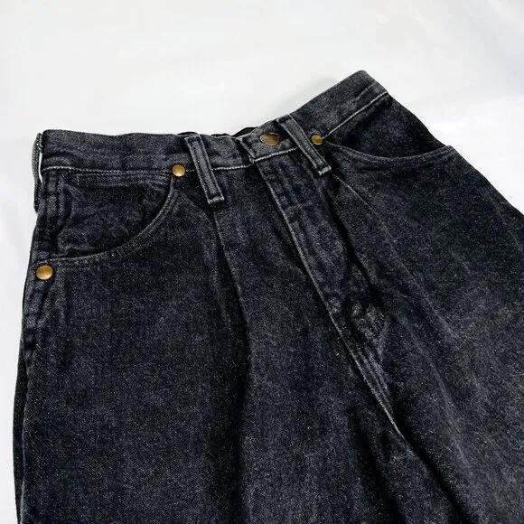 Vintage Wrangler Womens High Waist Black Denim Leather Patch Mom Jeans 5 / 25&quot;