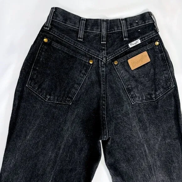 Vintage Wrangler Womens High Waist Black Denim Leather Patch Mom Jeans 5 / 25&quot;