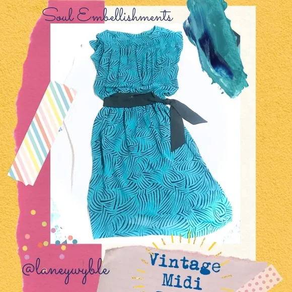 VTG “Blouson Style”Midi Dress Brush Stroke Pattern