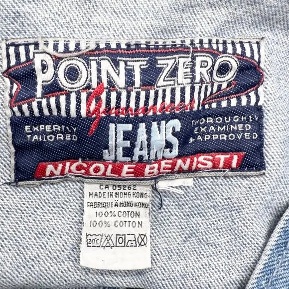 VTG Point Zero Womens XL Jeans Denim Jacket Embroidered Floral Trucker Boho