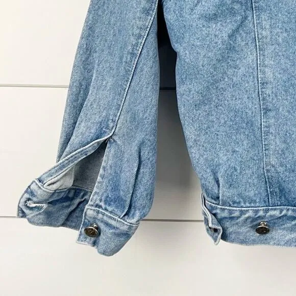 VTG Point Zero Womens XL Jeans Denim Jacket Embroidered Floral Trucker Boho