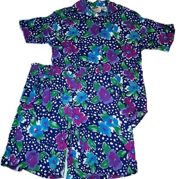 VTG short set granny core, shorts &amp; top, two piece set elastic waist 90's